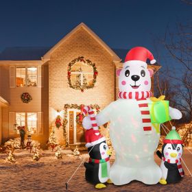 5.9FT Christmas Inflatable Outdoor Decoration Polar Bear Gift Box Penguin Blow Up Yard Decoration with LED Light Built-in Air Blower for Winter Holida