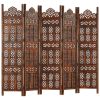 Hand carved 5-Panel Room Divider Brown 78.7"x65" Solid Mango Wood