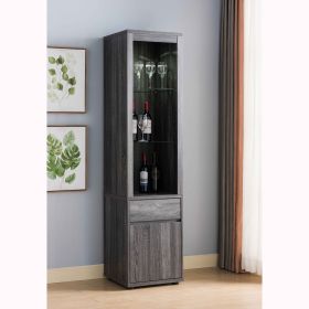 Modern Wine Showcasing Cabinet with Two Glass Shelves and Storage Cabinet in Distressed Grey