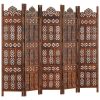 Hand carved 5-Panel Room Divider Brown 78.7"x65" Solid Mango Wood