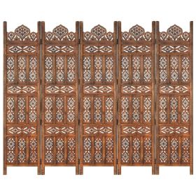 Hand carved 5-Panel Room Divider Brown 78.7"x65" Solid Mango Wood