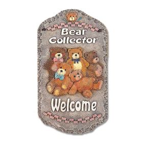 Welcome Sign, "Bear Collector" Porch Decor, Resin Slate Plaque, Ready To Hang Decor