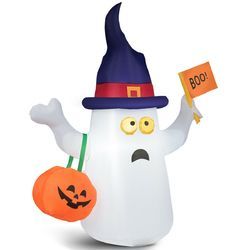 5' Halloween Inflatable Ghost Light with Flag Hat Bag