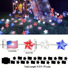 1pc, Flag String Lights, 4th Of July Memorial Day American Flag Stars Decoration String Lights, Battery Operated With Multi-Function Remote Lights, Ho