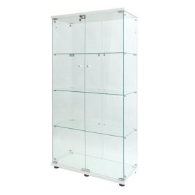 Double Door LED Light Glass Display Case, Floor To Ceiling Rare Bookcase, Suitable For Living Room Bedroom Office (Color: White)