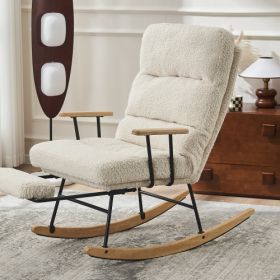 Modern Teddy Gliding Rocking Chair With High Back, Retractable Footrest, And Adjustable Back Angle For Nursery, Living Room, And Bedroom,Beige (Color: Beige)