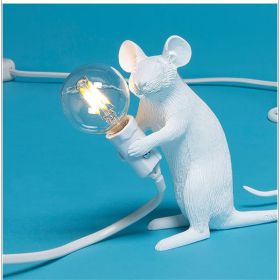 Nordic Creative Mini Animal Mouse Lamp Living Room Dining Room Bedroom Clothing Store Personalized Eye Protection Gift Resin Table Lamp (Option: White-Sitting posture-EU)