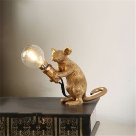 Nordic Creative Mini Animal Mouse Lamp Living Room Dining Room Bedroom Clothing Store Personalized Eye Protection Gift Resin Table Lamp (Option: Golden-Sitting posture-EU)