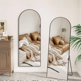 Black 63x20 Inch Metal Arched Bracket Full-length Mirror (Color: Black)