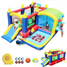 7 In 1 Inflatable Bounce House, Bouncy House With Ball Pit For Kids Indoor Outdoor Party Family Fun, Obstacles, Toddler Bouncy Castle With Ball Pit Fo (Option: Multicolor)