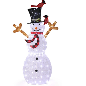 Lighted Snowman Christmas Yard Decorations, Pre-lit Snowman And Birds With 170 LED White Lights And Stakes For Xmas Outdoor Holiday Indoor Decor Light (Option: as picture)