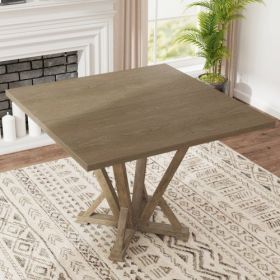 Square Counter Table 45 Inches Solid Wood Rubber Wood (Option: Grayish Brown)