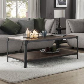 Industrial Coffee Table for Living Room, with Storage Shelf, Rivet Design, Wood Look Accent Furniture, Teak (Option: as picture)