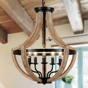 Solid Wood Modern Chandelier For Dining Room, Living Room, Kitchen, Island, Bedroom, Foyer, Height Adjustable, Brown Unavailable Platforms- Welfel (Color: Brown)