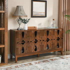 60.5 Mid Century Modern Sideboard Buffet Cabinet With Storage, TV Media Console Table, Storage Cabinet With 4 Doors   Adjustable Shelves For Kitchen D (Option: Walnut)