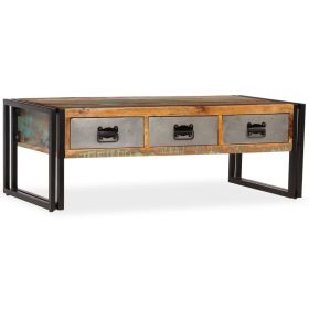 vidaXL Coffee Table with 3 Drawers Solid Reclaimed Wood 100x50x35 cm (Option: as picture)