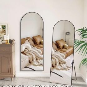 Black 65x22 Inches  Metal Arched Bracket Full-length Mirror (Color: Black)