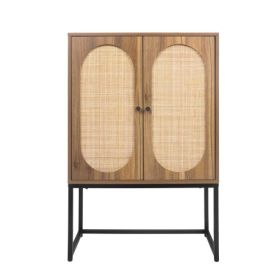 Natural Rattan 2 Doors With Built-in Adjustable Shelves, Easy To Assemble, Separate Cabinet For Living Room And Bedroom (Option: Walnut color)