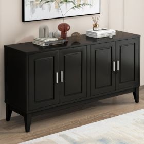 4 Door Sideboard Storage Cabinet With Gantry For Living Room And Dining Room, Two Large Cabinets With Adjustable Shelves, Black (Color: Black)