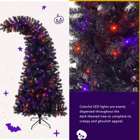 6FT Artificial Fir Bent Top Halloween Christmas Tree, Xmas Tree Bendable  Style Christmas Tree Holiday Decoration W1,080 Branch Tips, 300 LED Lights X (Color: Black)