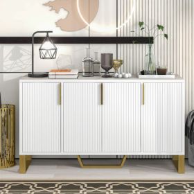 Modern Sideboard Kitchen Cabinet With Four Doors, Metal Handles And Legs And Adjustable Shelves (Color: White)