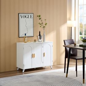 Sideboard Buffet Cabinet With 3 Doors And Removable Shelves, For Living Room, Dining Room, Ivory (Option: Ivory white)