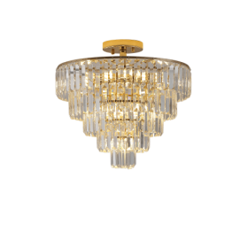 Golden Crystal Chandelier, 5-layer Round Semi-recessed Chandelier Lamp, Large Modern Luxury Chandelier, Suitable For Living Room, Dining Room, Bedroom (Option: Golden)