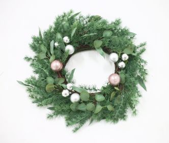 26 Inch Pine Needle Wreath With Balls (Color: Green)