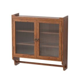 Glass Door Vintage Double Door Wall Cabinet With Three Levels Of Storage And Towel Rail, Suitable For Bathroom, Kitchen, Dining Room, Brown Unavailabl (Color: Brown)