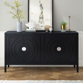 Vintage Sideboard With Round Recessed Design Round Metal Doorknob For Entrance, Dining Room, Living Room (Color: Black)