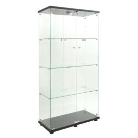 Double Door LED Light Glass Display Cabinet 4 With Mast, Floor To Ceiling Rare Bookshelves, Suitable For Living Room, Bedroom, Office (Color: Black)