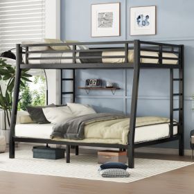 Metal Full XL Over Queen Bunk Bed For Teens And Adults,Space-Saving Noise Reduced No Box Spring Needed (Color: Black)