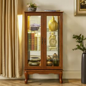 Curio Cabinet Lighted Curio Diapaly Cabinet With Adjustable Shelves And Mirrored Back Panel, Tempered Glass Doors (Option: Oak)