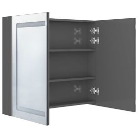 vidaXL LED Bathroom Mirror Cabinet Shining Grey 80x12x68 cm (Option: as picture)