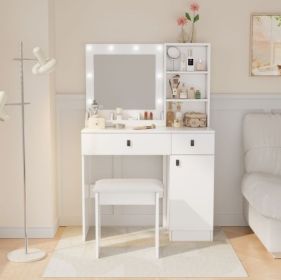 Vanity Desk With Lights, Vanity Set With Mirror, Makeup Vanity Desk With Large Drawers  Three Level Storage Dreeser, VanitysVanities With 3 Lights Bri (Color: White)