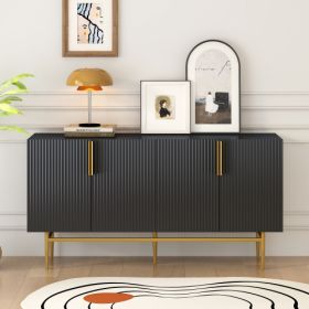 Modern And Elegant 4-door Sideboard Buffet Cabinet With Gold Metal Handle (Color: Black)