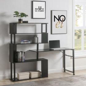 Home Office Computer Desk L-shaped Corner Table (Color: Black)