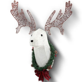 Lighted Christmas Wall Decor Reindeer Head, 39 Pre-lit 3D Rudolph Hanging Wreath For Front Door Window Indoor Outdoor Xmas Decor Lighted Holiday Displ (Option: as picture)