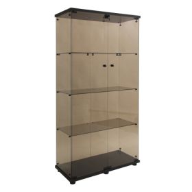 Double Door Tawny Glass Display Cabinet 4 With Door Shelves, Floor-to-ceiling Rare Bookshelf, Suitable For Living Room, Bedroom, Office (Color: Black)