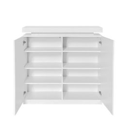 Large Spaces Shoe Cabinet High Glossy White Color With Led Light Have Moveable Shelves (Color: White)