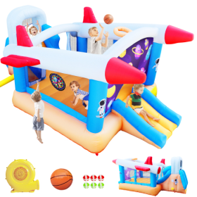 6 In 1 Outdoor Indoor Inflatable Bouncer For Kids Target Ball Basketball Slide With Blower  WL (Option: Multicolor)