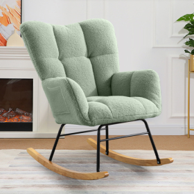 Teddy Fabric Rocking Chair, Modern Rocking Accent Chair For Nursery, Living Room, Bedroom, Light Geen (Option: Light Green)