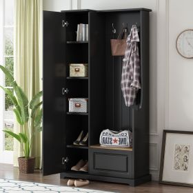 ON-TREND Stylish Design Hall Tree with Flip-Up Bench, Minimalist Hallway Shoe Cabinet with Adjustable Shelves, Multifunctional Furniture with Hanging (Color: as Pic)