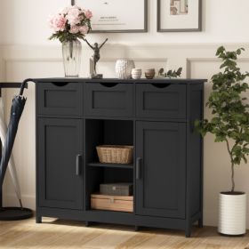 Storage Cabinets,Wooden Floor Cabinet,with Drawers And Shelves Storage Cabinets,Accent Cabinet For Living Room,Bedroom,Bathroom Furniture Home Decor (Color: Black)