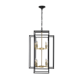 8 Lights Black & Gold Lantern Tiered Chandelier, Industrial Farmhouse Chandelier - No Bulbs Unavailable Platform- Temu (Option: Black and gold)