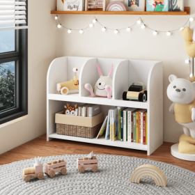 Kids Bookcase With 4 Compartments (Color: White)