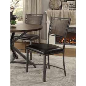 Industrial Style Metal Frame Chairs Set Of 2, Faux Leather Seat Burnished Brown Finish And Gray Metal Finish Rustic Style Dining Kitchen Furniture (Option: Brown Gray)