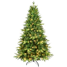 6 Feet PE & PVC Christmas Tree With Lights, Unique Christmas Tree Pre-lit 1228 Branch Tips, 350 Warm White LEDs And Metal Brackets, Art Christmas Tree (Color: Green)