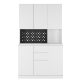 74 Inch Kitchen Storage Cabinet With Charging Station, Freestanding Buffet Cabinet With Drawer Sideboard, Modern Kitchen Storage Cabinet With Microwav (Color: White)