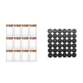 12 Pcs Round Spice Jars With Bamboo Lids And Stickers, Glass Storage Jars, Candy Jars, Coffee Jars, Salt Jars, Pepper Jars, Tea Jars (Option: 12PCS)